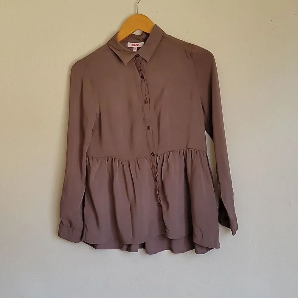 BONGO blause collar with buttons size S/C brown - Picture 3 of 12